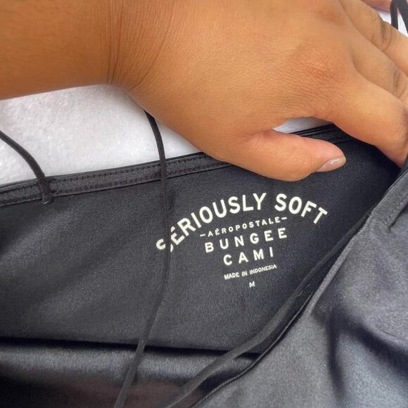 Aeropostale Seriously Soft Black Satin Bungee Cami Size M Goth Alternative Basic - Picture 3 of 6